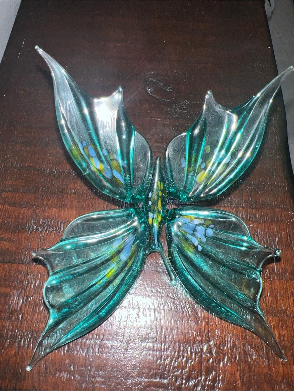 Handblown Teal Glass Butterfly Wall Art